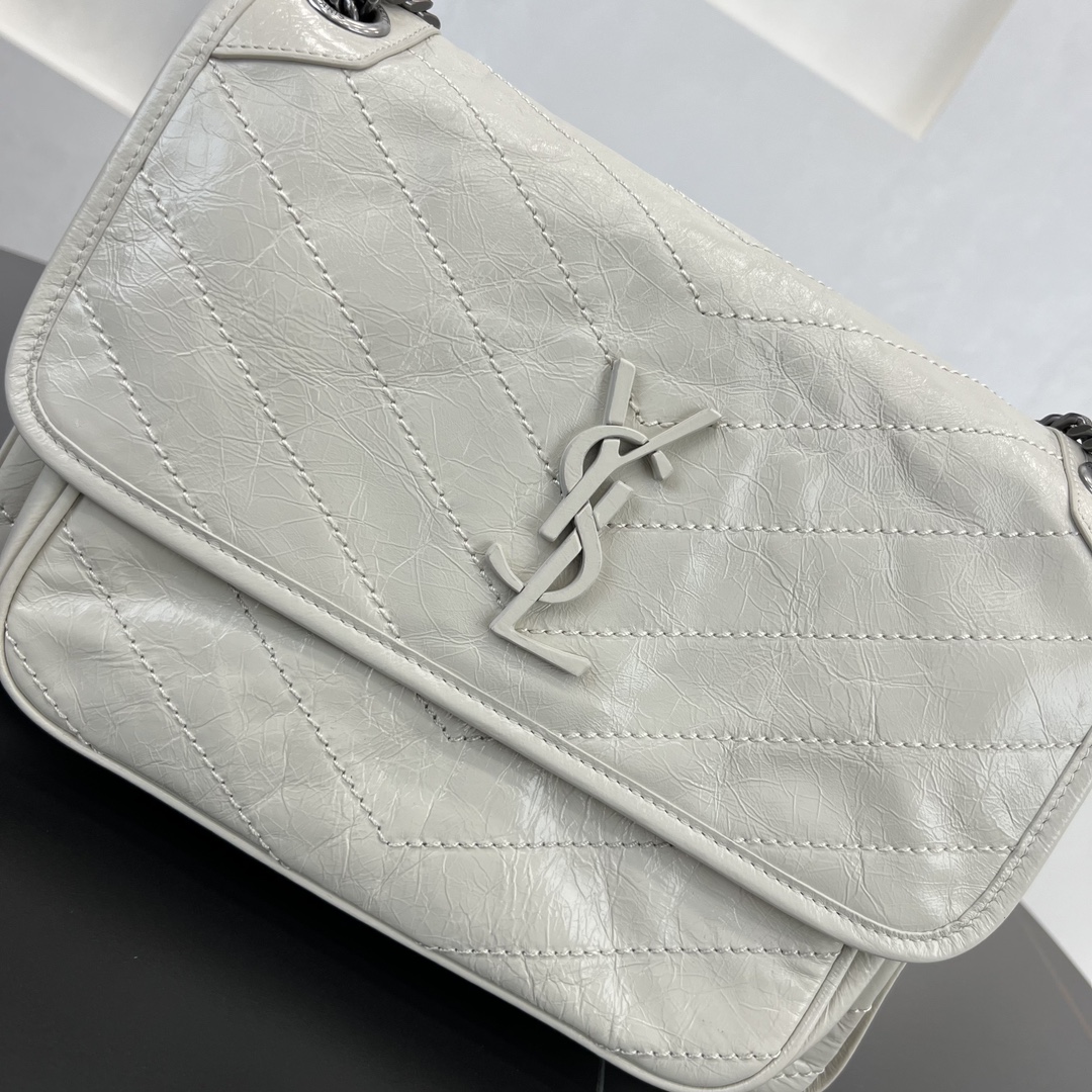 Saint Laurent Niki Medium Vintage Calfskin Handbag Shoulder Bag White 633158 